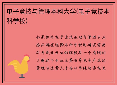 电子竞技与管理本科大学(电子竞技本科学校)